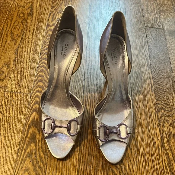 Metallic Purple open toe Gucci Heels - Picture 1 of 7